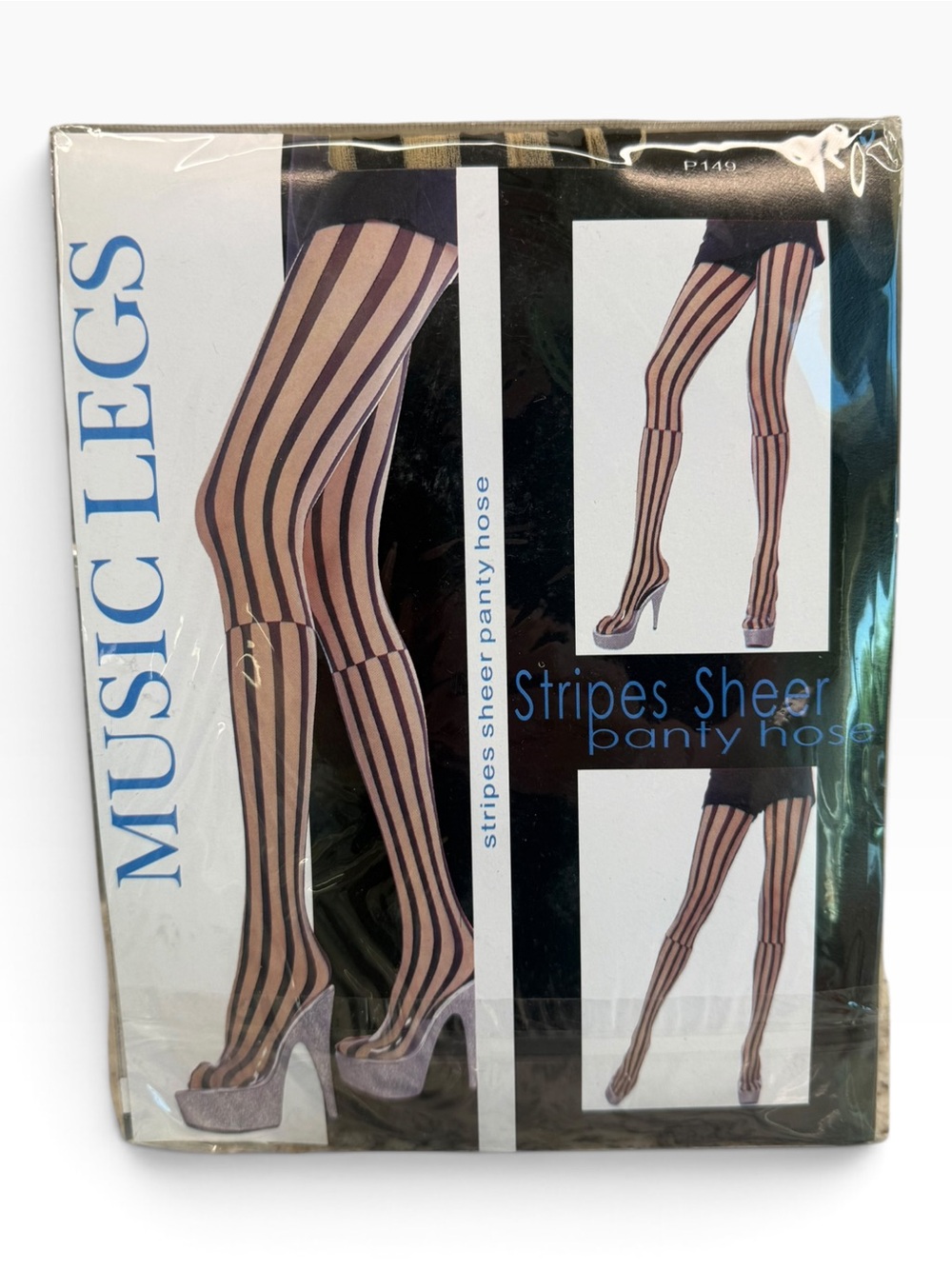 Music Legs Stripes Sheer Pantyhose P149 OS Fits 5’-5’10” 100-175lbs Tan/Black